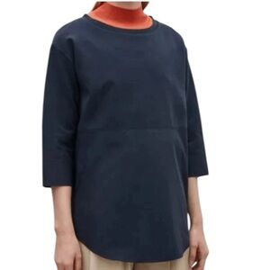 COS cotton 3/4 sleeve mixed fabric top in navy blue size M excellent condition